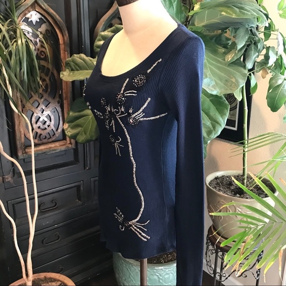 Lucky Brand hand beaded waffle knit thermal top - Picture 5 of 8